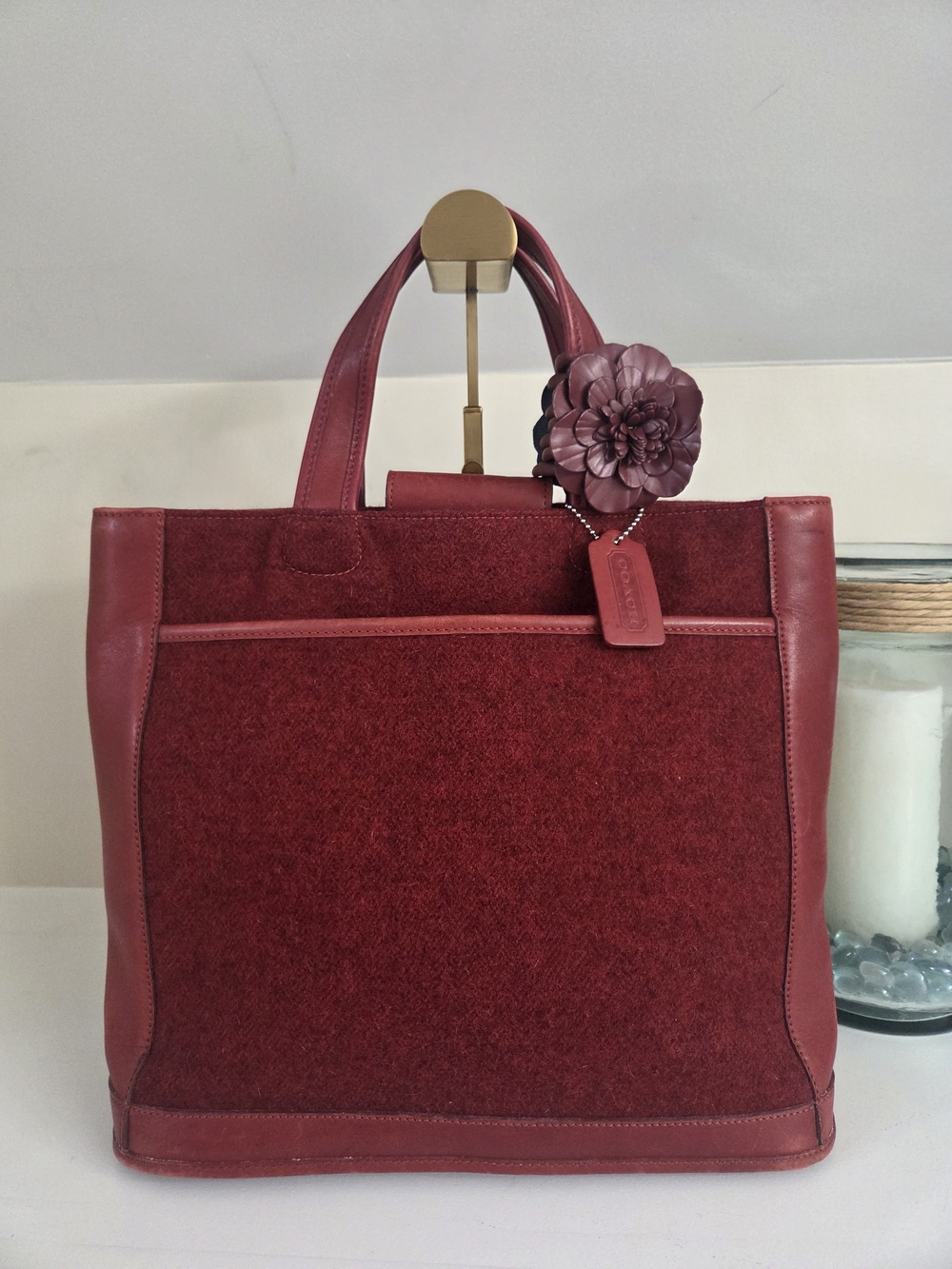 Coach Red Wool & Leather Bleeker Satchel